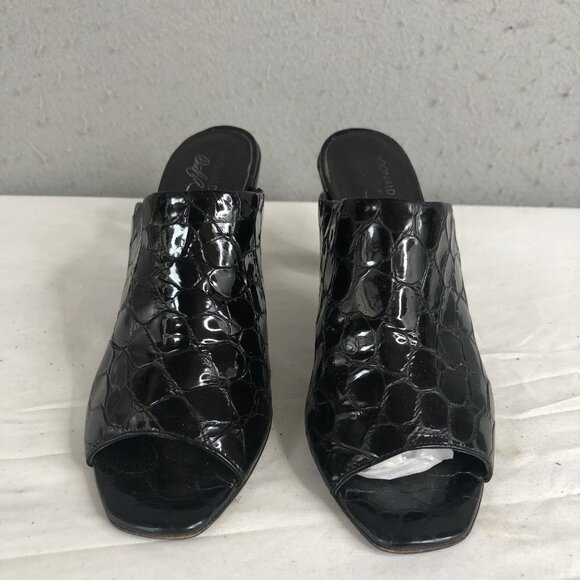 Donald Pliner Shoes - Donald Pliner Mules Womens 9 Black Alligator Texture Sandal Heels Open Toe